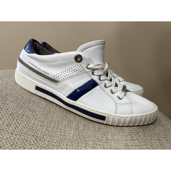 Men's‎ US 11/EU 44 Designer Alessandro Dell'acqua Leathers Sneakers White Navy - Picture 1 of 14